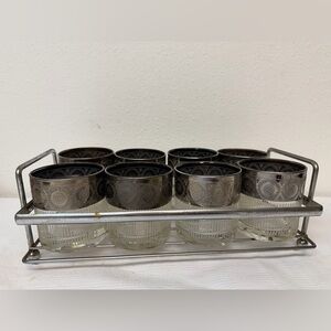 Silver-Accented Glass Tumbler Set with Metal Carrier - 8 Pieces